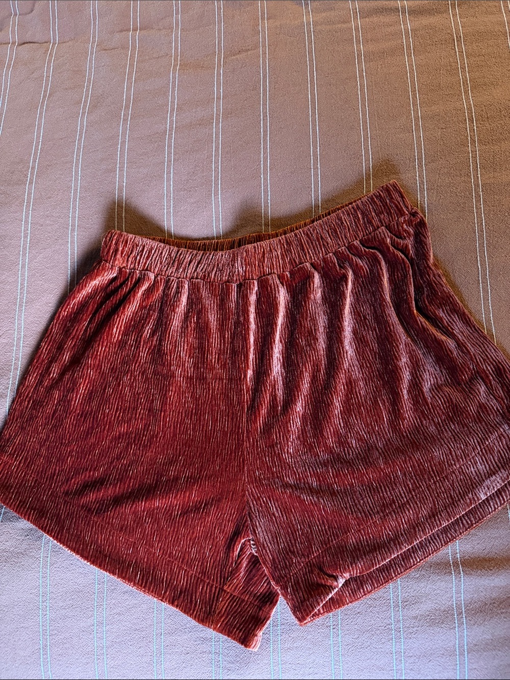 AKIRA Women's Ribbed Velvet Athletic Shorts - Burgundy